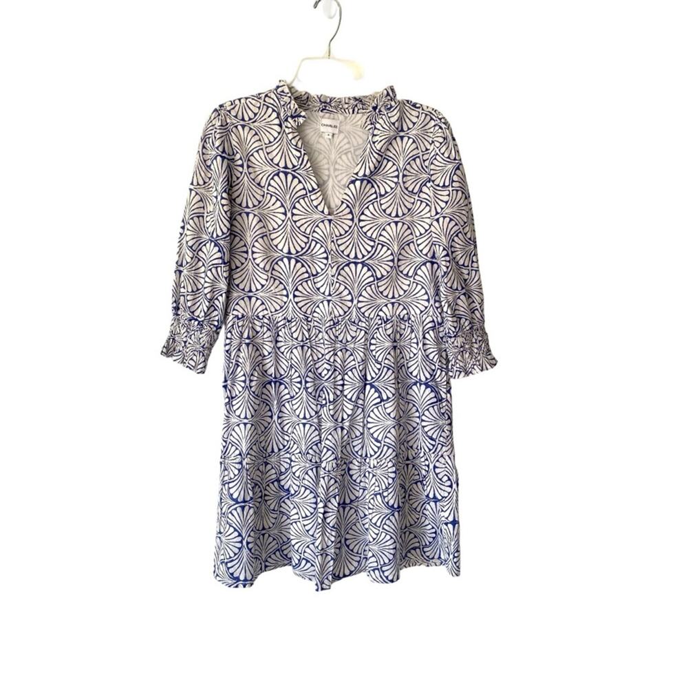Charleston Shoe Company Charlee Blue White Alexis Dress size small Ruffle Trim